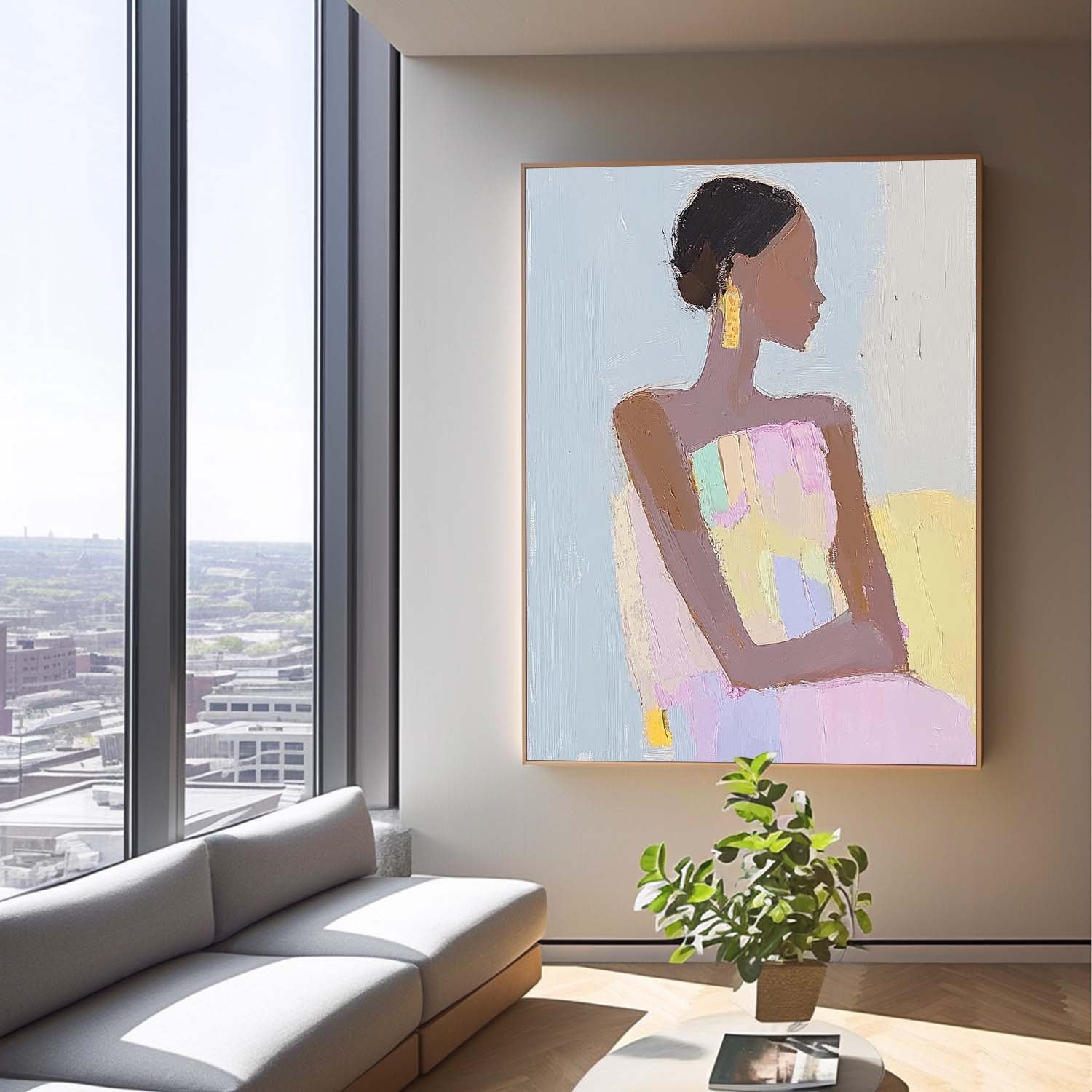 Vibrant Large Figure Painting Original Elegant Woman Wall Art Minimalism Colorful Abstract Artwork Gift