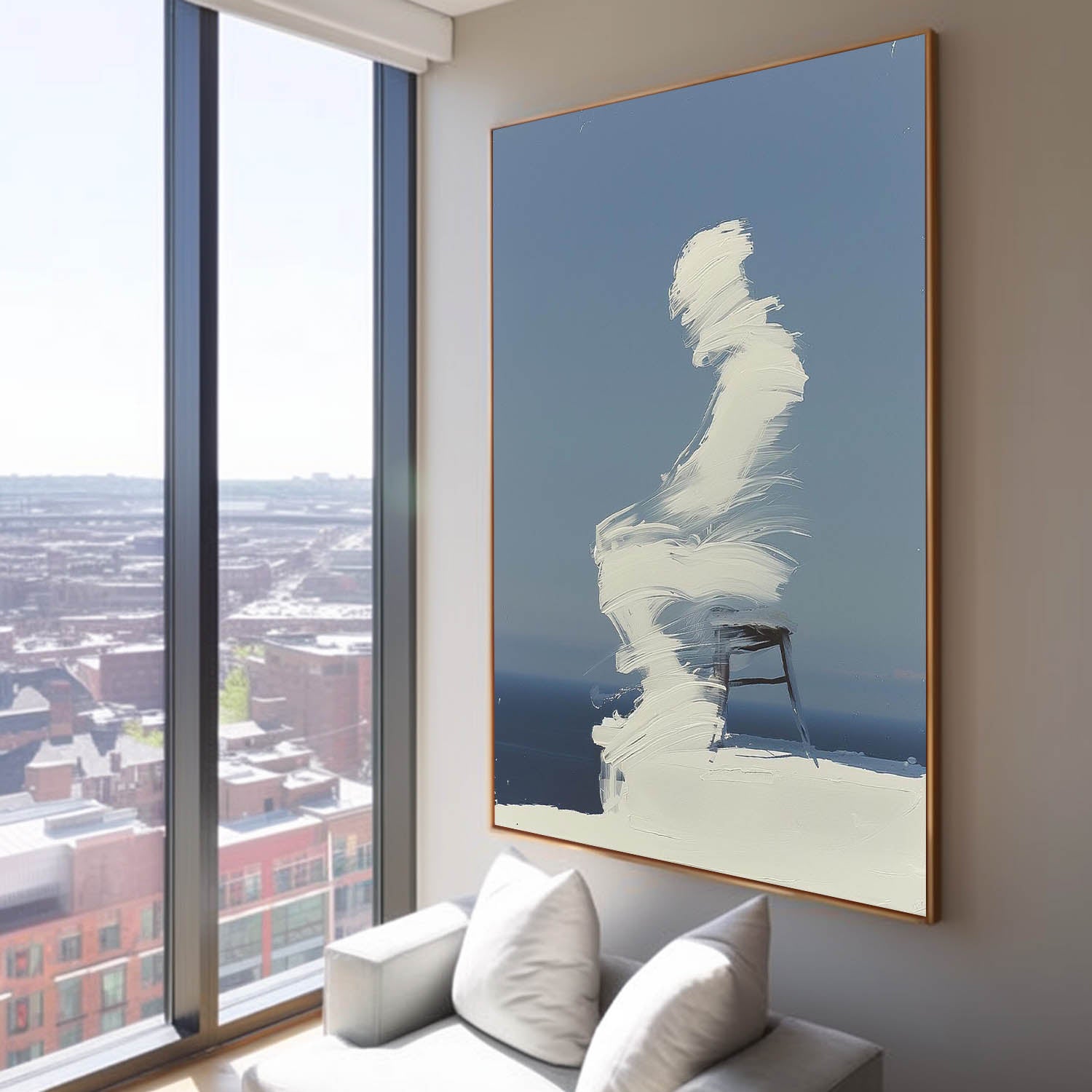 Cool Tones Original Abstract Wall Art Large Outline Acrylic Painting Figure Outline Painting Framed Artwork