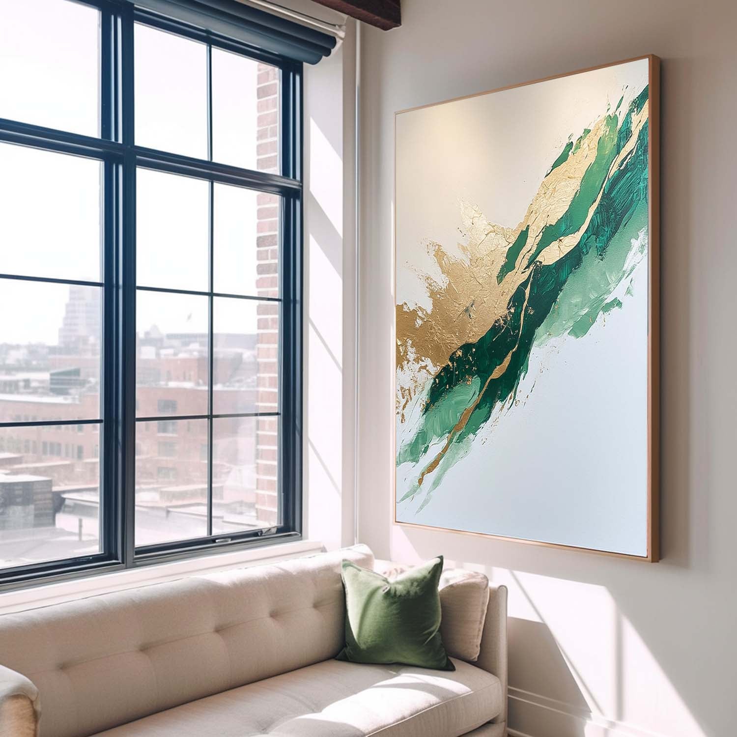 Large Green Modern Acrylic Painting On Canvas Gold Texture Abstract Oil Painting High Quality Original Artwork