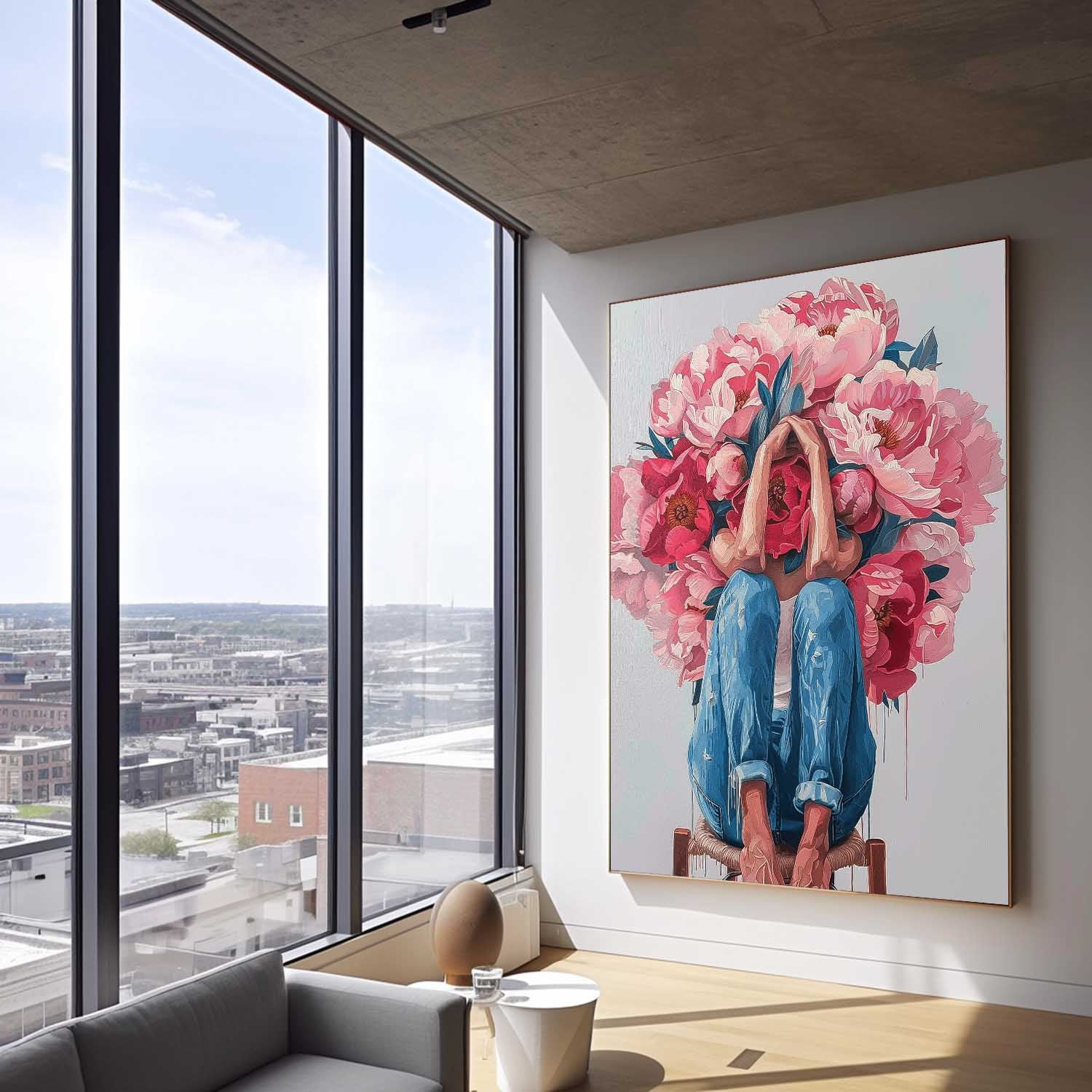 Original Wall Art Abstract beautiful Peony Painting Colorful Faceless Artwork Large Portrait Painting Home Decor