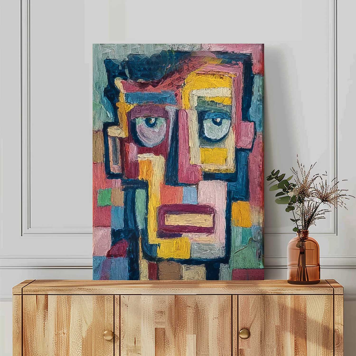 Color Abstract Portrait Oil Painting Canvas Large People Wall Art Original Humor Face Painting