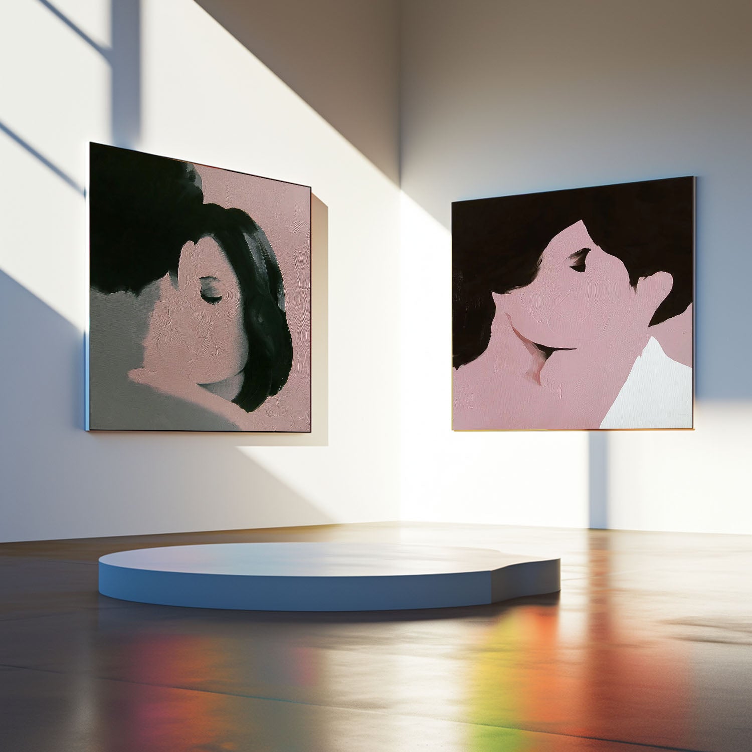 Set of 2 Square Man And Woman Kissing Abstract Wall Art Original Minimalism Painting Canvas Large Artwork