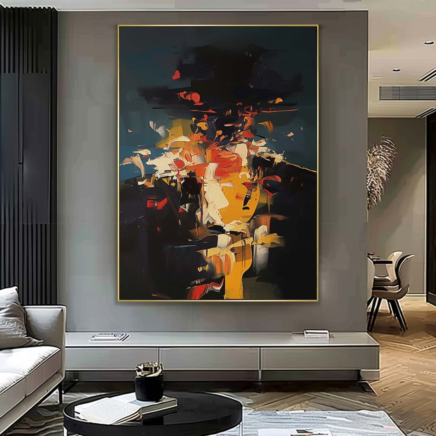 Black Series Large Portrait Painting Original Cool Man Wall Art Abstract Faceless Artwork For Living Room