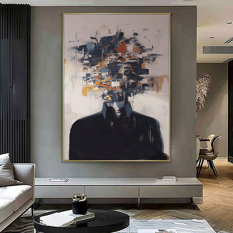 Abstract Faceless Artwork Original Cool Man Wall Art Black Series Large Portrait Painting For Living Room