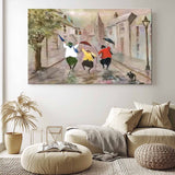 Large Woman Walking In The Rain Wall Art Abstract Oil Painting Original Medieval style Artwork For Living Room