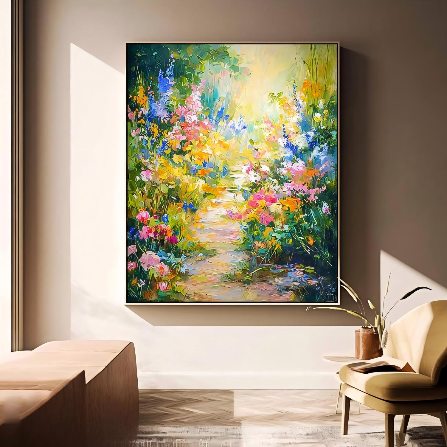 Heavy Texture Impasto Yellow Flower Art Rustic Bouquet Oil Painting Modern Farmhouse Floral Wall Decor