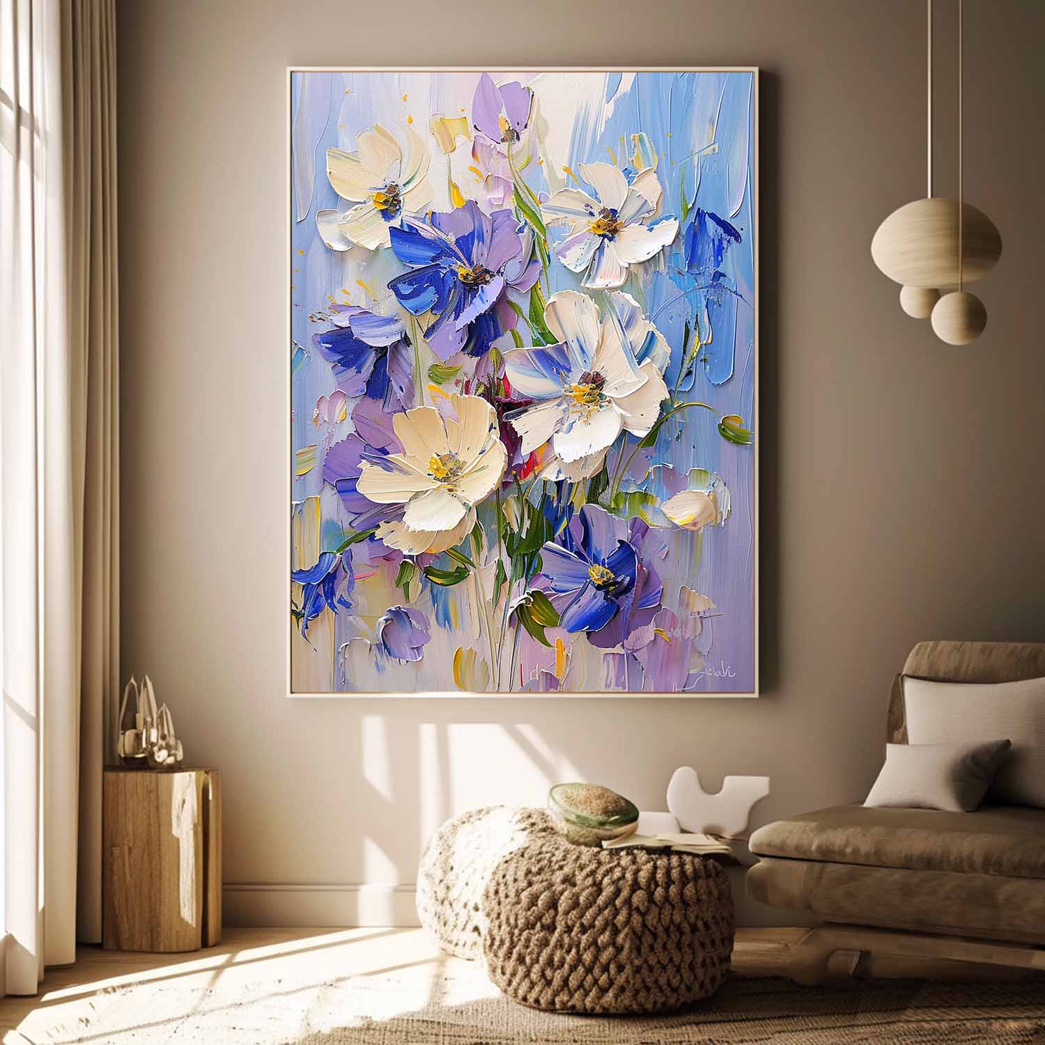 Abstract Flower Acrylic Painting On Canvas Original Floral Painting Large Lovely Textured Art Home Decor