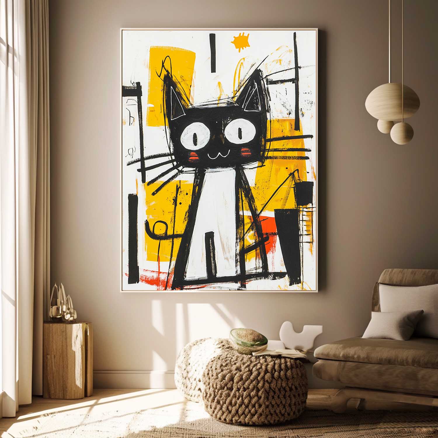Modern Cute Kitten Texture Animal Oil Painting Graffiti Line Oil Painting Abstract Wall Art Decor