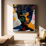Original Exquisite Lady Wall Art Abstract Color Profile Artwork Large Portrait Painting Framed Home Decor