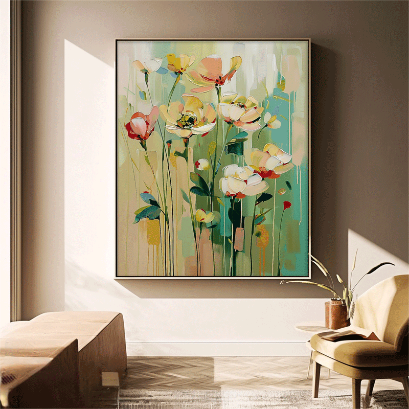 Contemporary Floral Paintings Summer Painting Framed Large Textured Abstract Flower Paintings Floral Wall Art