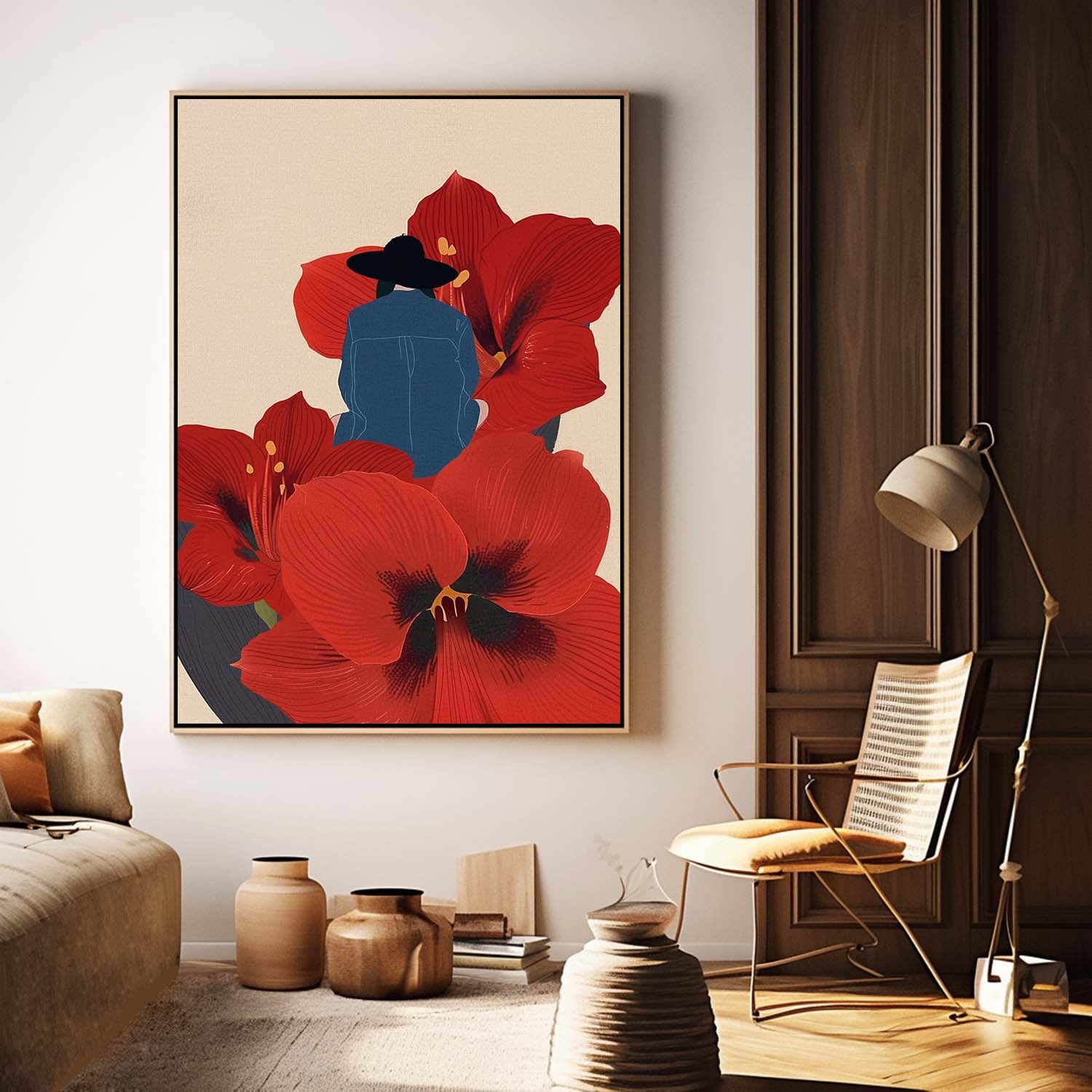 Large Figure Painting Original Girl On Flowers Wall Art Illustration style Abstract Artwork Home Decor