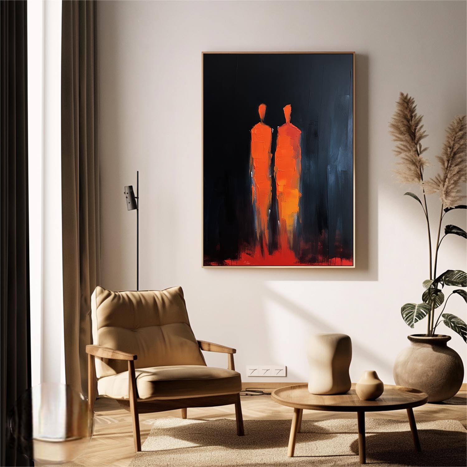 Warm Color Original Abstract Wall Art Big Contour Acrylic Painting Character Outline Painting Framed Artwork