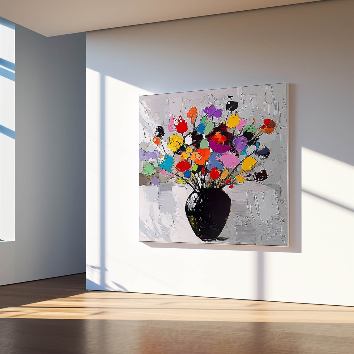 Large Color Handmade Wall Art Original Abstract Flower Vase Artwork Floral Texture Painting On Canvas