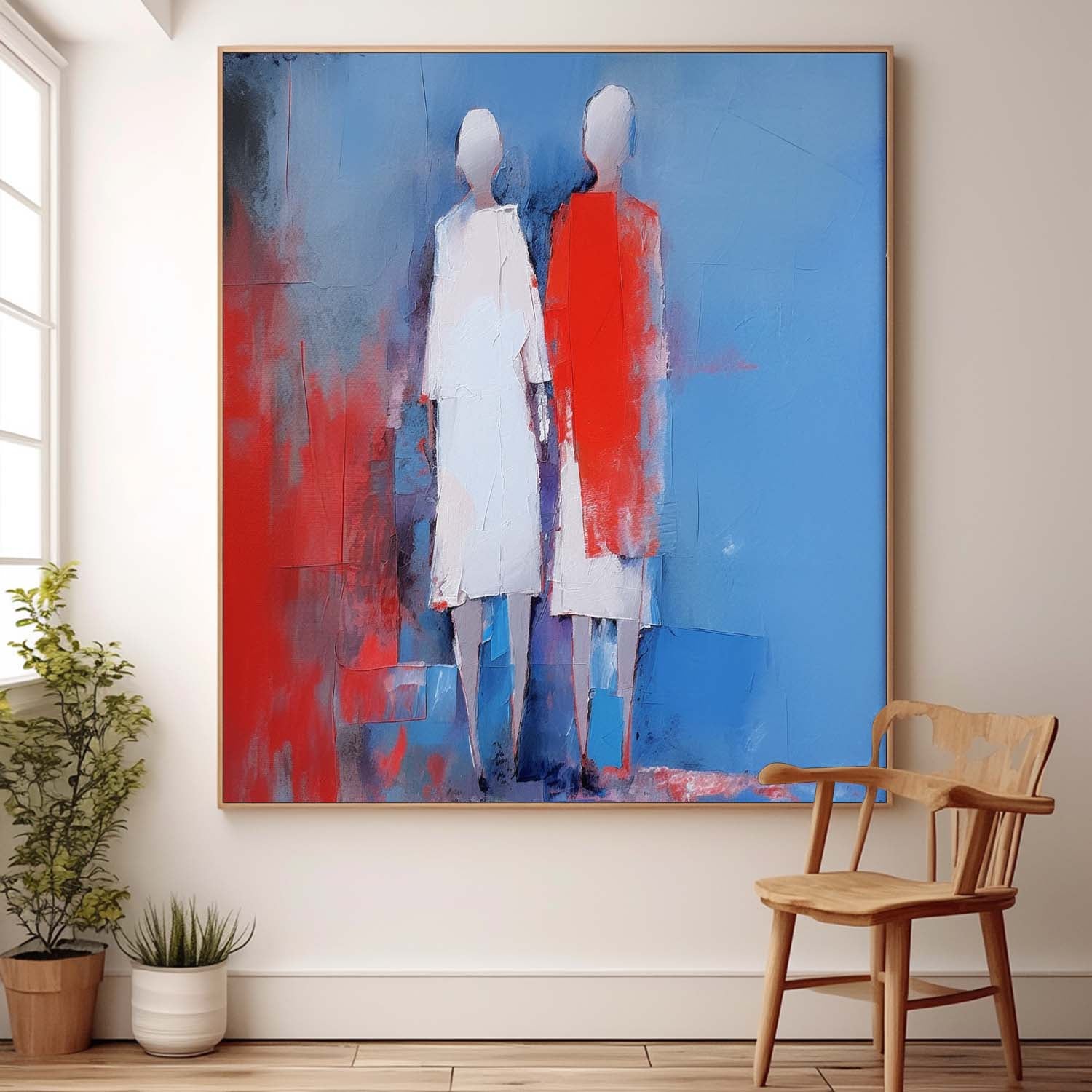 Red And Blue Abstract people's Wall Art Original Character Outline Painting Canvas Large Square Artwork