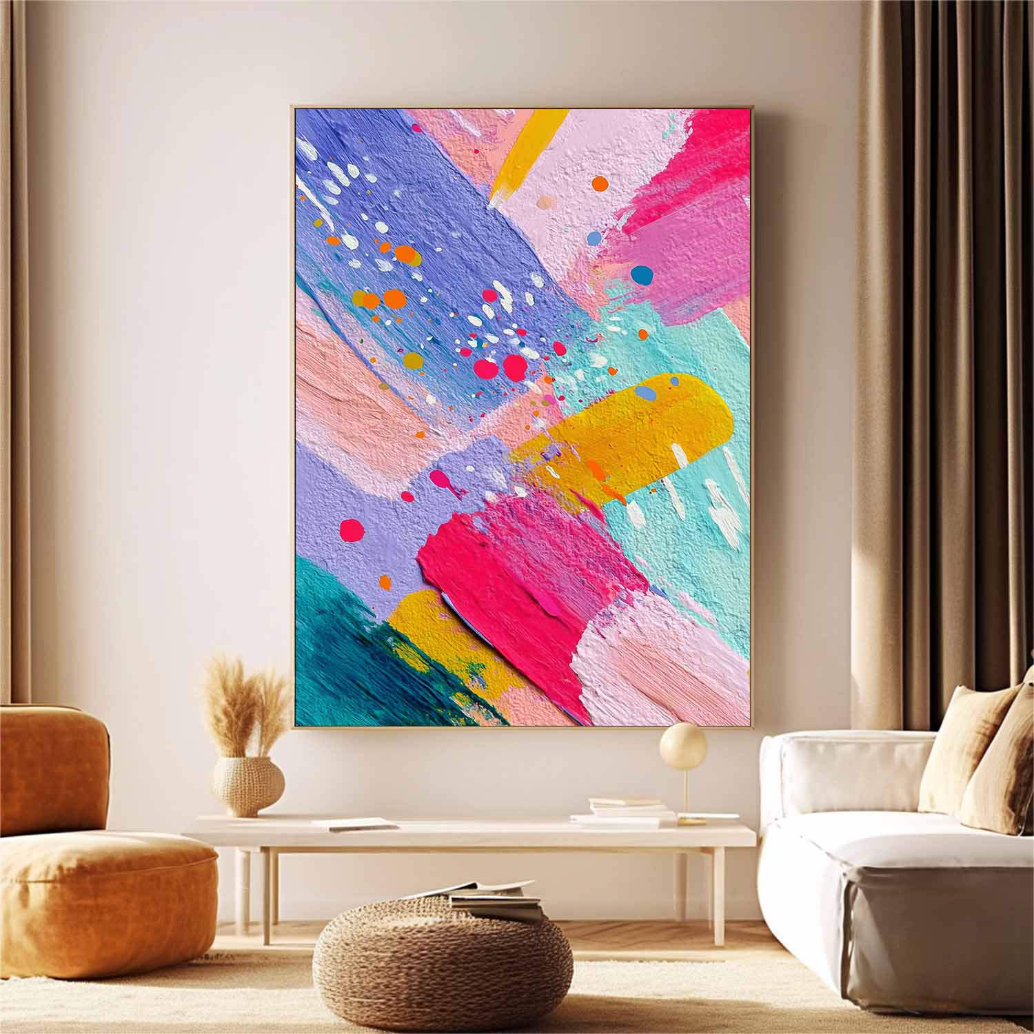 Colorful Abstract Painting Modern Wall Art Decor Textured Brushstrokes Handmade Canvas For Living Room
