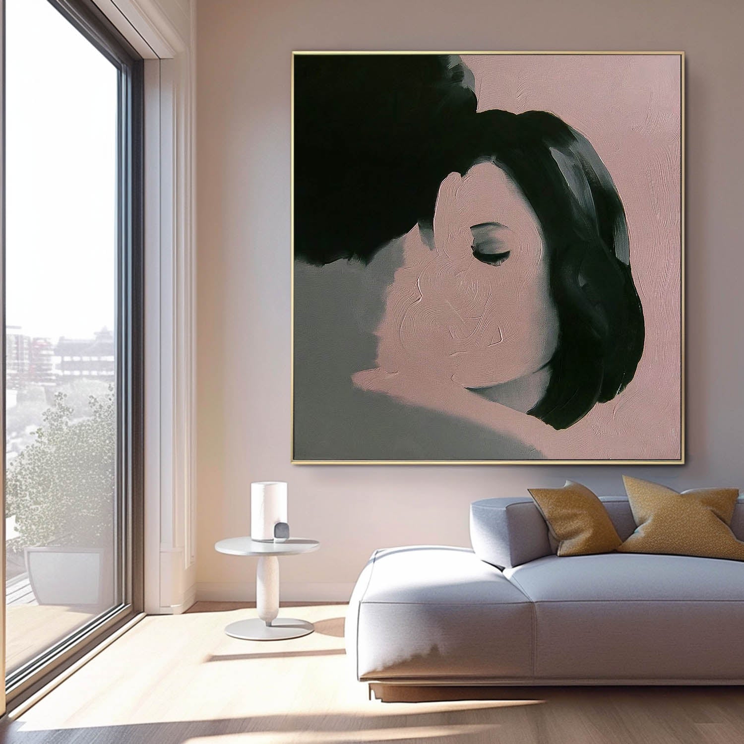 Square Man And Woman Kissing Abstract Wall Art Original Minimalism Painting Canvas Large Artwork For Living Room