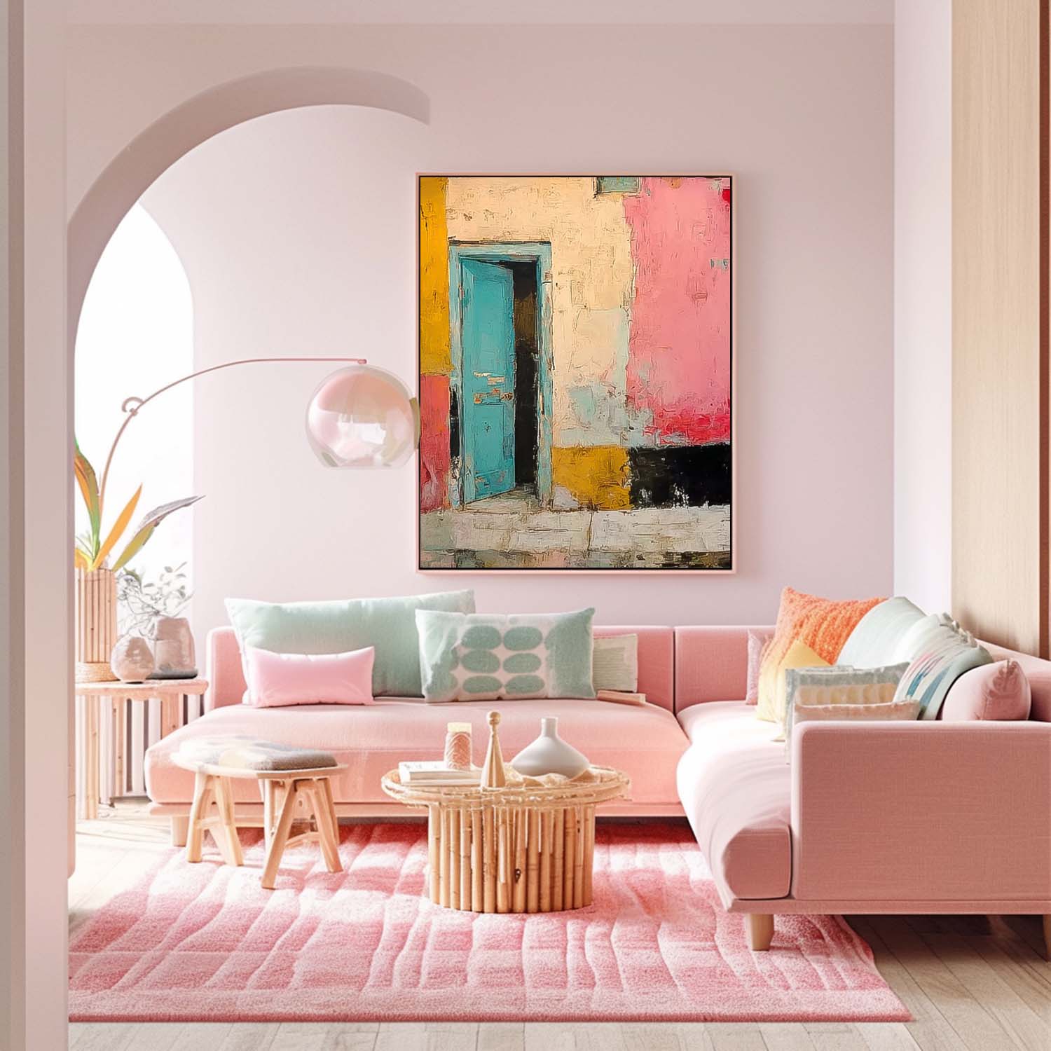 Abstract Acrylic painting Large Architectural Door Painting Framed Original Vibrant Doorway Wall Art