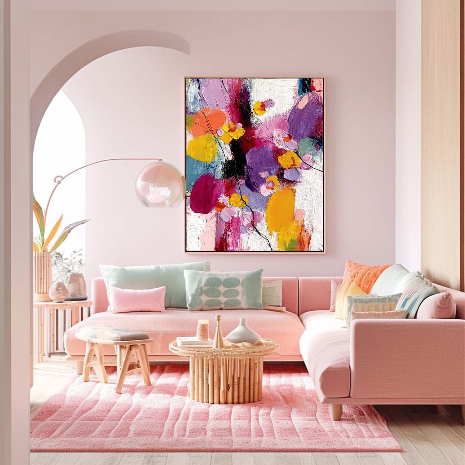 Large Color Flower Abstract Painting Canvas Original Graffiti Artwork Texture Plant Wall Art  Home Decor