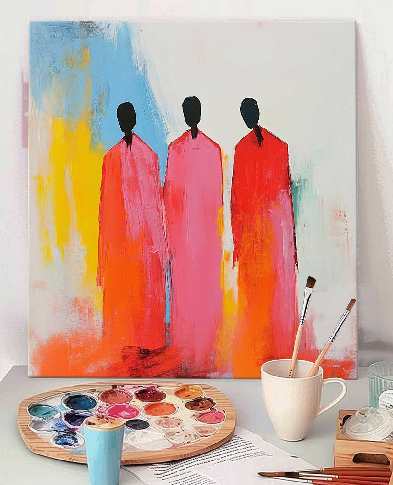 Original Pink Figure Acrylic Painting Canvas Colorful Abstract Wall Art Square Large Portrait Artwork