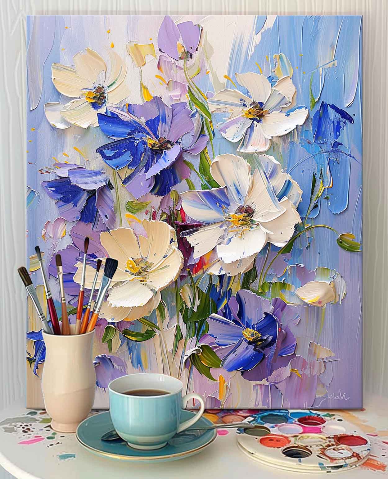 Abstract Flower Acrylic Painting On Canvas Original Floral Painting Large Lovely Textured Art Home Decor