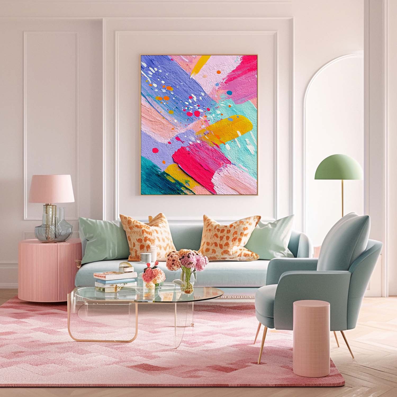 Colorful Abstract Painting Modern Wall Art Decor Textured Brushstrokes Handmade Canvas For Living Room