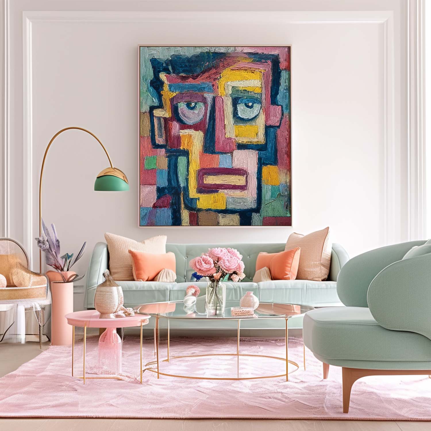 Color Abstract Portrait Oil Painting Canvas Large People Wall Art Original Humor Face Painting