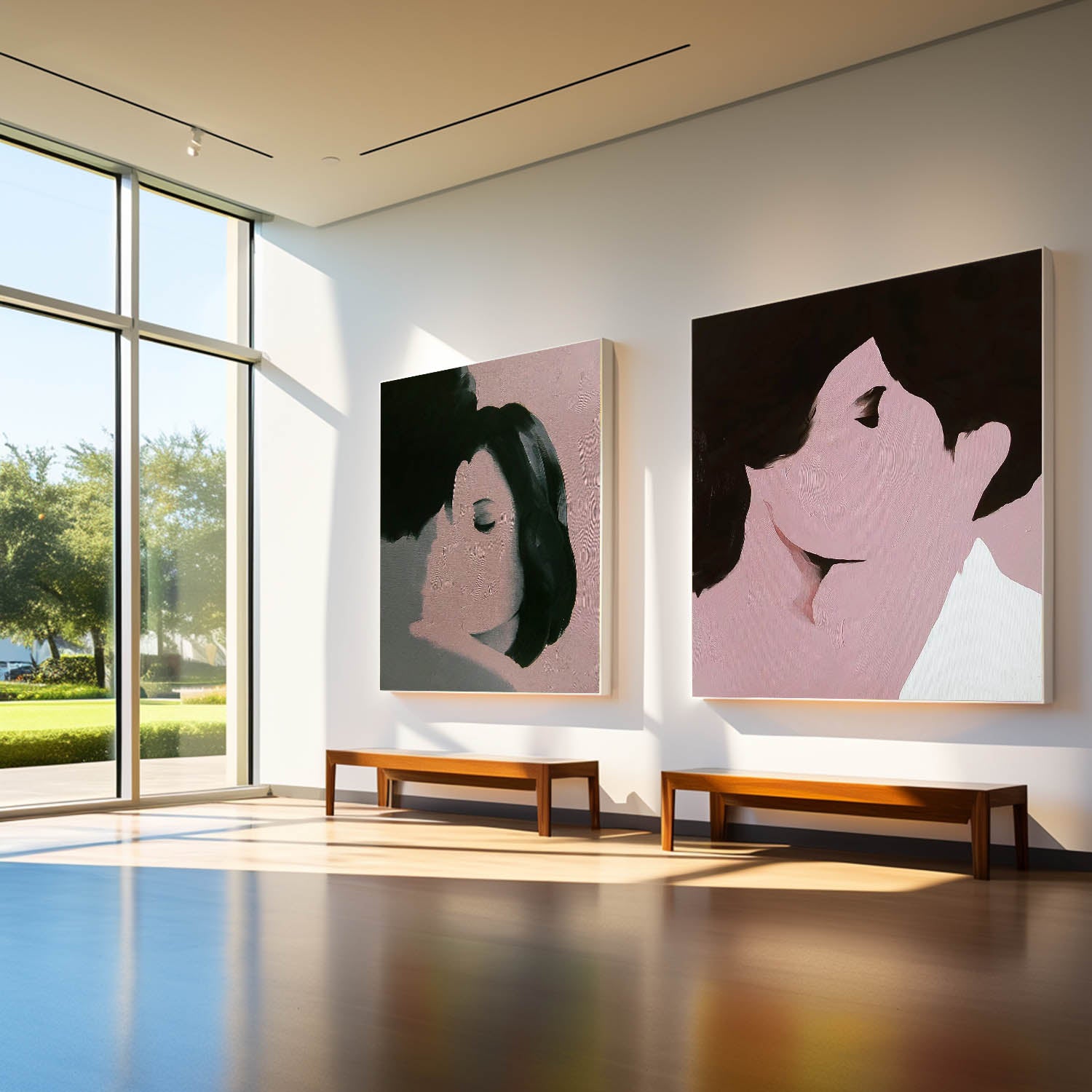 Set of 2 Square Man And Woman Kissing Abstract Wall Art Original Minimalism Painting Canvas Large Artwork