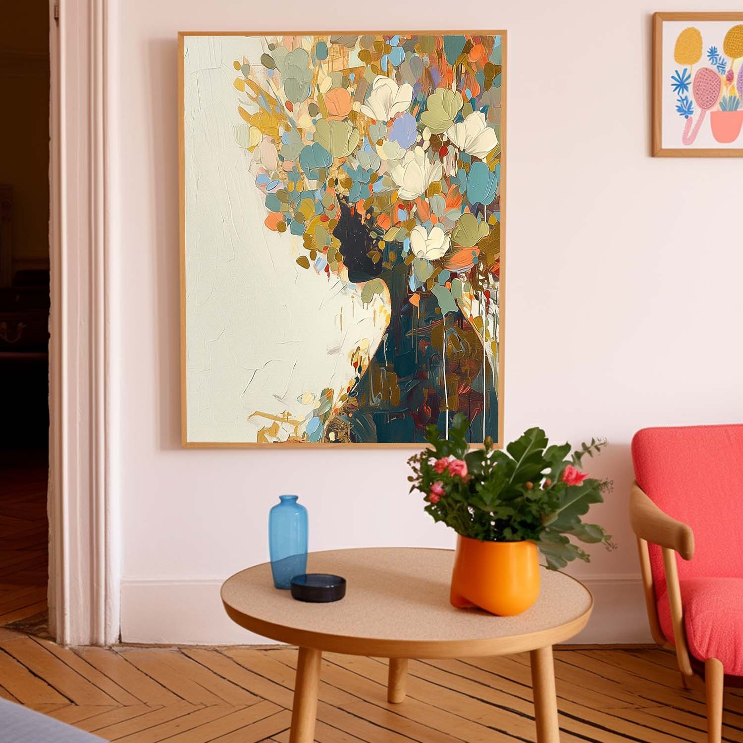 Abstract Color Flower Profile Shadow Artwork Large Portrait Painting Original Lady Wall Art For Living Room