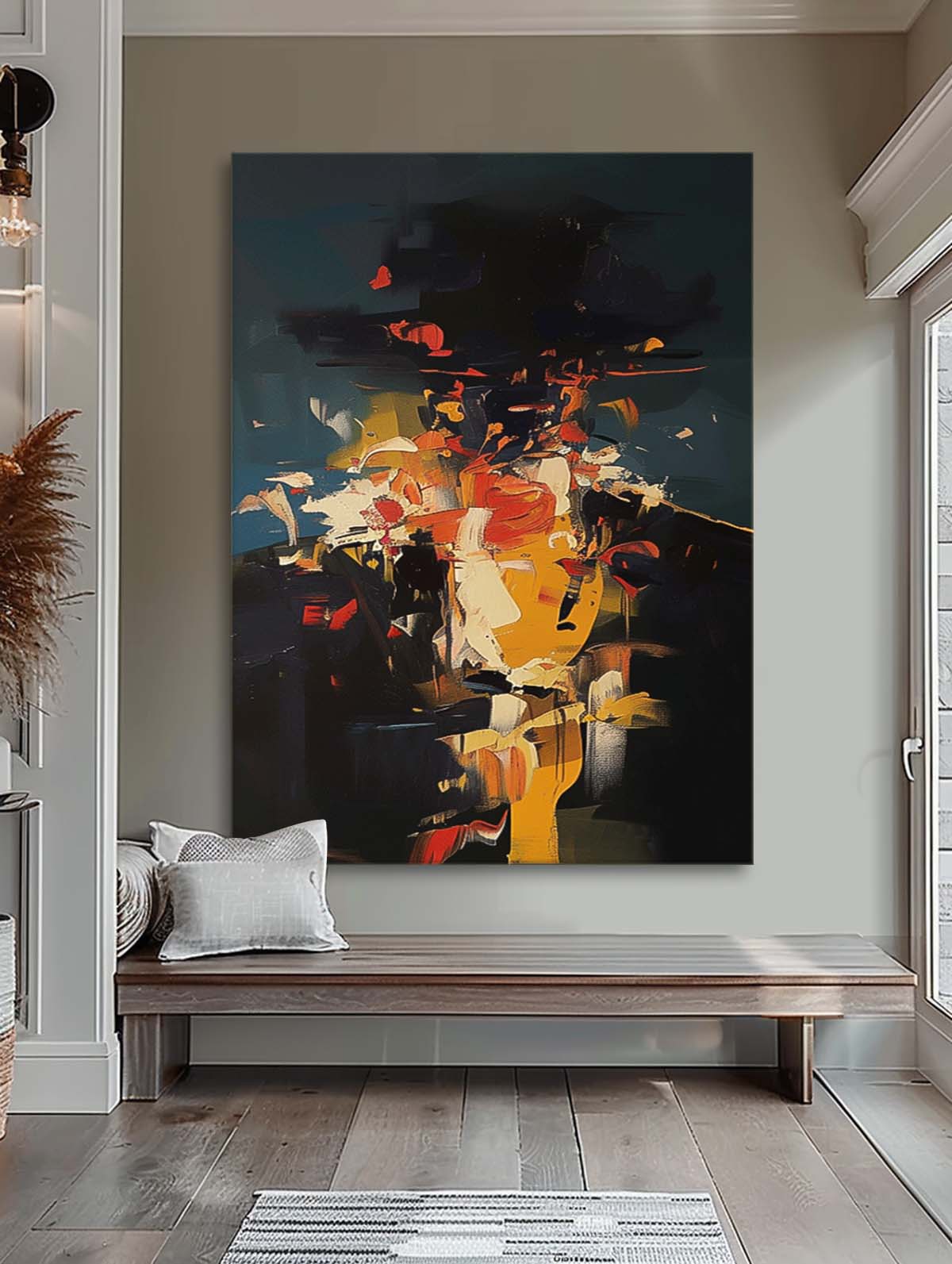Black Series Large Portrait Painting Original Cool Man Wall Art Abstract Faceless Artwork For Living Room