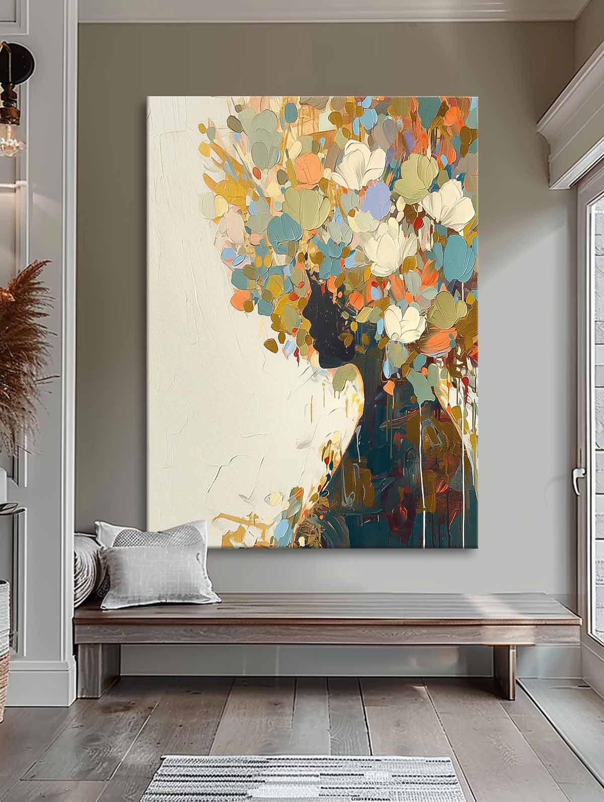 Abstract Color Flower Profile Shadow Artwork Large Portrait Painting Original Lady Wall Art For Living Room
