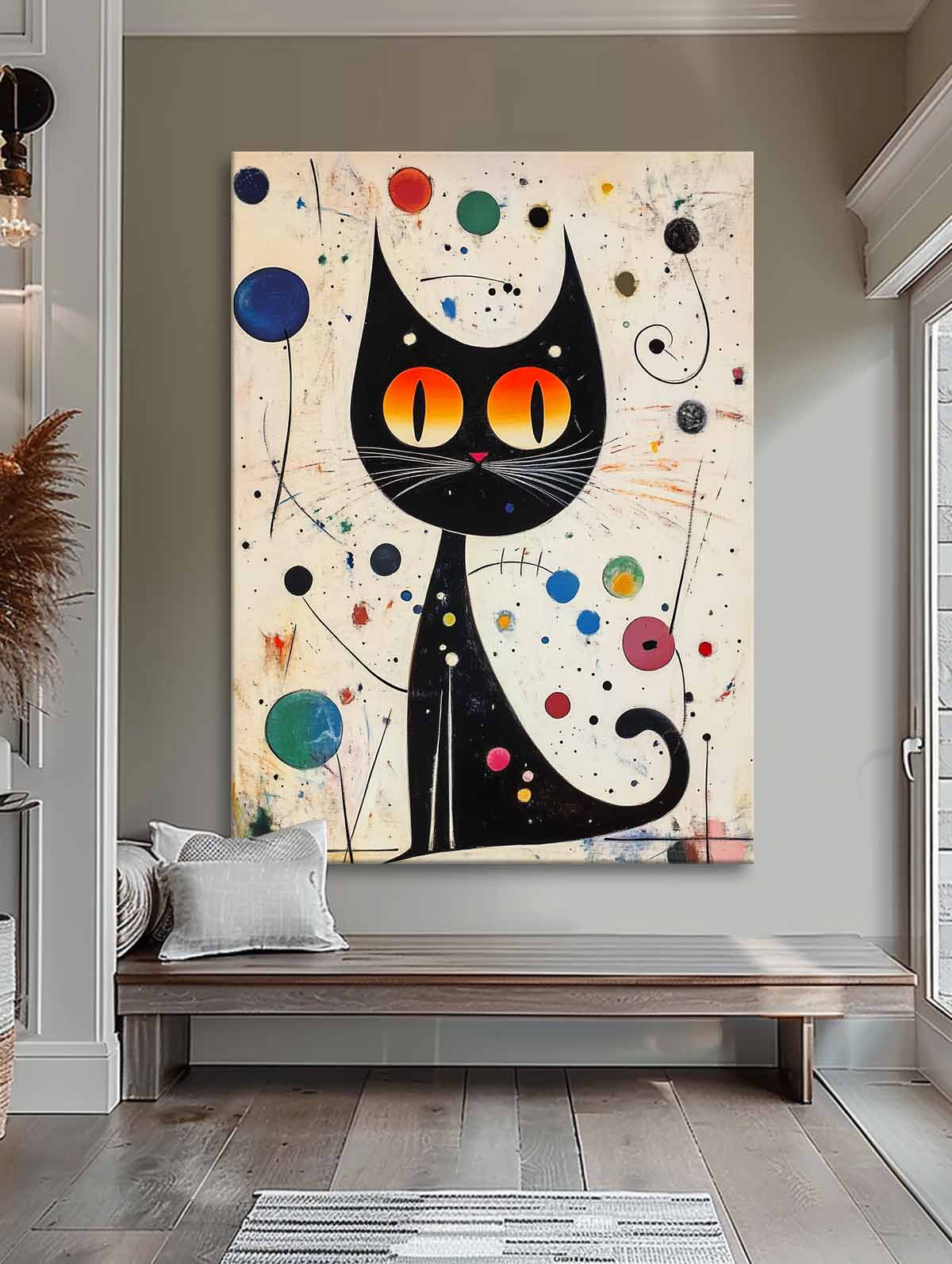 Pop Artwork Joan Miró Style Abstract Cat Acrylic Painting Colorful Modern Cat Oil Painting Home Decor