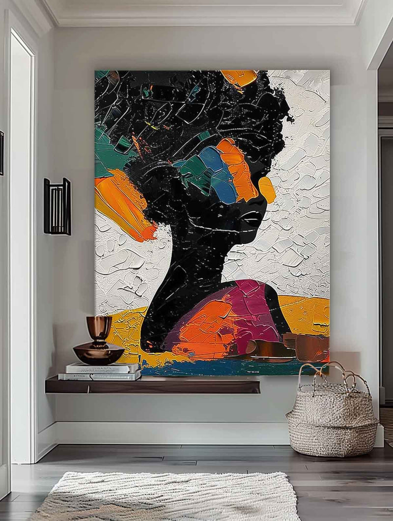 Large Portrait Painting Framed Original Exquisite Lady Wall Art Abstract Color Profile Artwork Home Decor