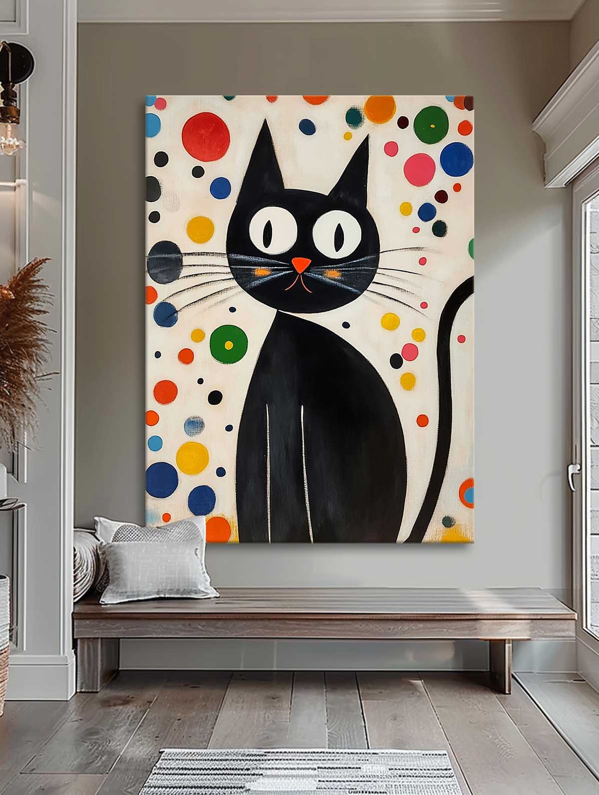 Large Artwork Joan Miró Style Abstract Cute Cat Acrylic Painting Colorful Modern Cat Oil Painting Home Decor