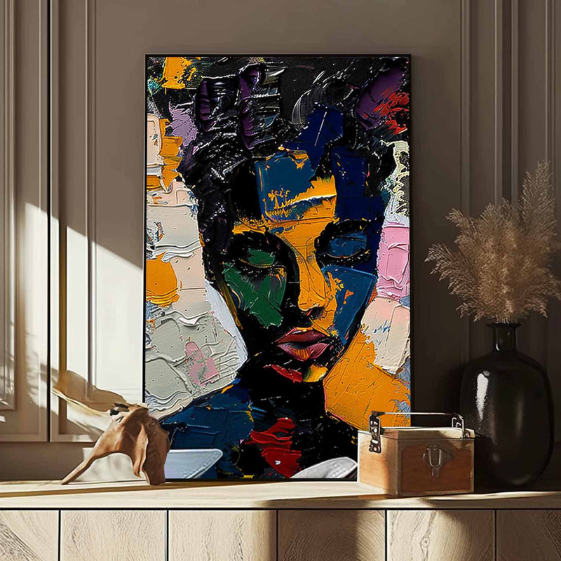 Original Exquisite Lady Wall Art Abstract Color Profile Artwork Large Portrait Painting Framed Home Decor