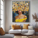 Original Lady Wall Art Abstract Yellow Profile Artwork Large Portrait Painting Framed For Living Room